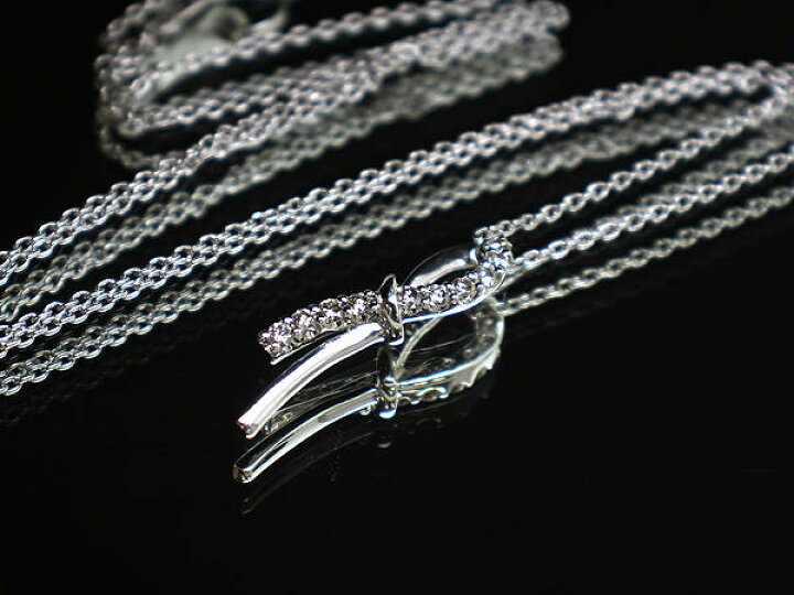 楽天市場】K18WG リボンノットネックレス 約45cm ダイヤモンド 0.20ct  