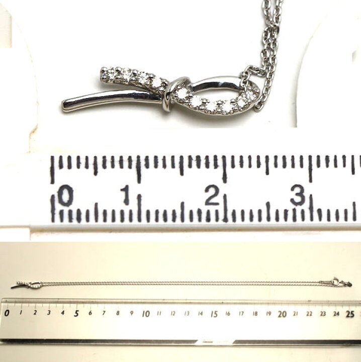 楽天市場】K18WG リボンノットネックレス 約45cm ダイヤモンド 0.20ct  