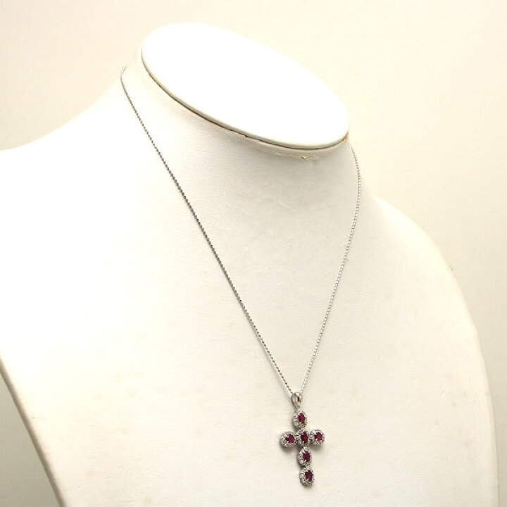 楽天市場】K18WG 十字架ネックレス ルビー 1.13ct ダイヤモンド 0.50ct 