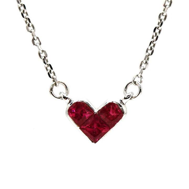 楽天市場】K18WG ハートネックレス 約40cm 約1.8g ルビー 0.35ct 18金  