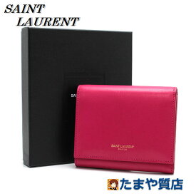 SAINT LAURENT サンローラン 三つ折りコンパクト財布 イタリア製 レザー ピンク 15726 【中古】