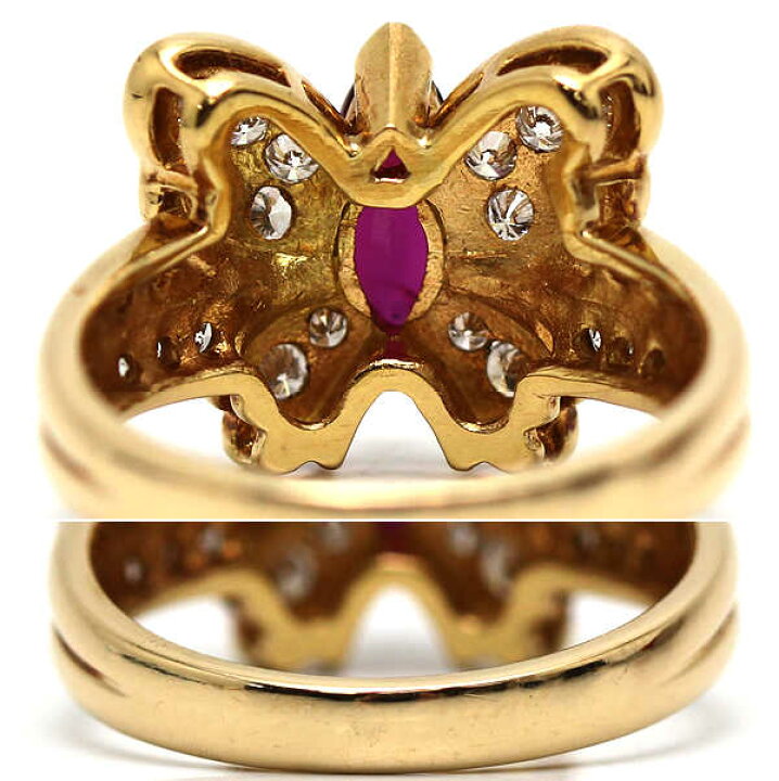 楽天市場】K18 蝶々モチーフリング 12号 約5.4g ルビー 0.68ct 