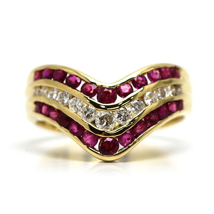 楽天市場】K18 V字リング 11.5号 ルビー 0.81ct ダイヤモンド 0.30ct  
