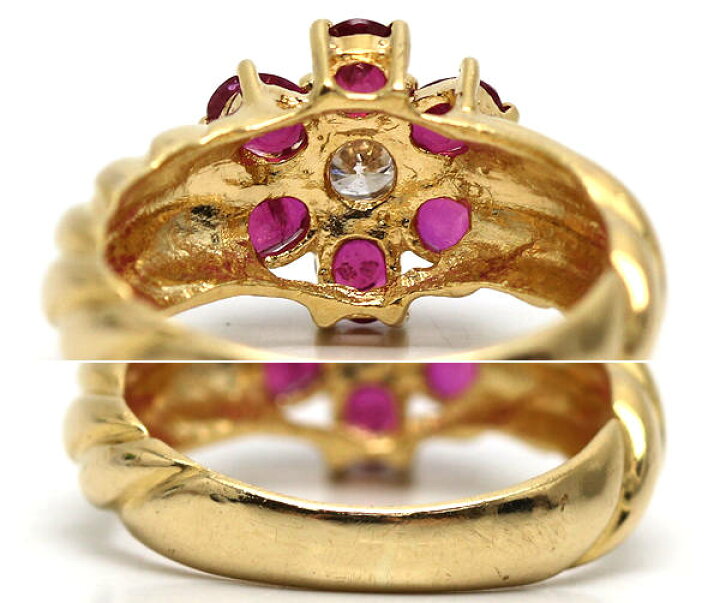 楽天市場】K18 フラワーモチーフリング 10号 ルビー 1.24ct  