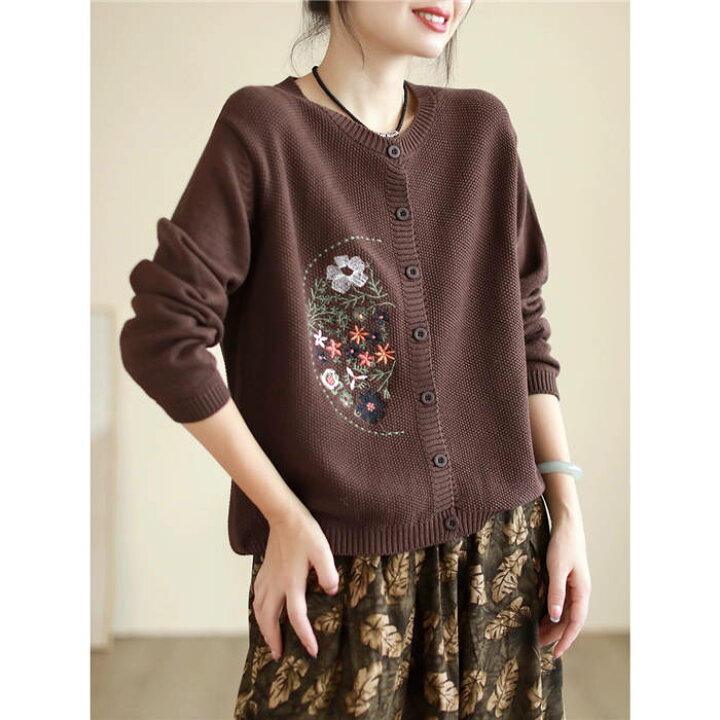 楽天市場】花柄 刺繍 ニット カーディガン レディース 秋 秋冬 