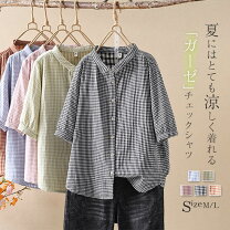 楽天市場】五分袖（柄チェック）（シャツ・ブラウス｜トップス 