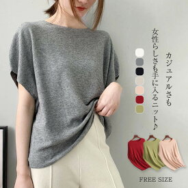 ニット セーター 夏 tシャツ レディース 半袖 フォーマル ニットトップス ニットtシャツ プルオーバー オーバーサイズ 薄手 ニット トップス ボートネック 体型カバー シンプル 春 夏 上品 着回し きれいめ シンプル 通勤 オフィス カジュアル フェミニン 無地 送料無料