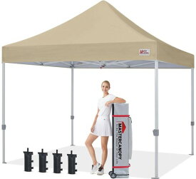 マスターキャノピー(MASTERCANOPY)タープテントワンタッチ3M商用アウトドア用三段階調節スチールフレーム耐水UVカット(キャスターバッグペグロープウェイトバッグ付き)(ベージュ)