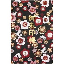 千糸繍院御朱印帳L【黒梅小兎】西陣織金襴装丁/刺繍文字蛇腹式48ページ大判(金色刺繍文字/生成り本文)