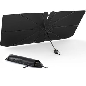 【2025改良型】車用サンシェード傘型折りたた式サンシェード車フロント遮光遮熱日よけ日焼け対策UVカット紫外線遮蔽バックミラー開き口取り付け簡単収納ポーチ付き暑さ対策(Lサイズ(145…