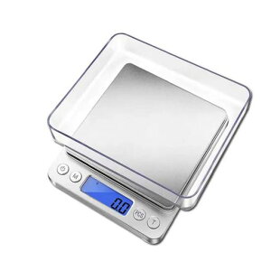 はかりキッチン500g精密スケールはかりデジタル0.01g小型コンパクト薄い多用途ステンレス鋼計量器測り料理調理オートオフ無料の大小トレイ製品マニュアルシルバーFrenflu