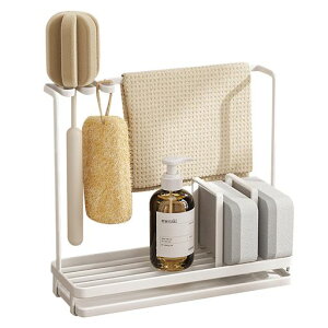 Fainyearnスポンジ置きスポンジスタンドクリーニングツールスタンドスポンジボトルブラシスポンジホルダースポンジラック水切りトレーキッチンホルダー水切りシンクおしゃれ(ホワイト)