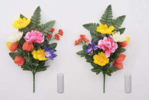 アートクリエイションお盆お墓仏花造花セットお墓参りお墓でも使えるほおずき付仏花2本組(ホルダー付)緑・黄・白・ピンク・オレンジ・青・紫