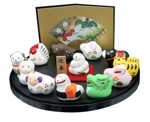 干支十二支セット(大)飾り盆付き毎年使えるかわいい陶器のディスプレー