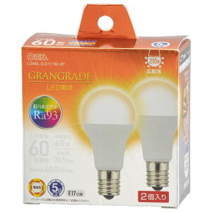 �I�[���d�@ LED�d�����` E17 60�`����/60W���� �d���F RA93�����F �����Ή� �f�M�ގ{�H���Ή� �~�j�N���v�g���` 5�N�ۏ� 2�� LDA6L-G-E17 RA 2P 06-5566 OHM