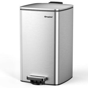 Lovewind蓋付きキッチンゴミ箱、30L足踏み式ゴミ箱キッチン寝室ホームオフィス用、30リットルステンレススチールゴミ箱ソフトクローズ蓋付き、シルバー