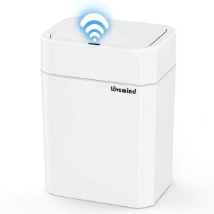 Lovewindバスルームゴミ箱、12リットル自動ゴミ箱、蓋付き、バスルーム、寝室、キッチン、オフィス用、小型タッチレスモーションセンサーゴミ箱、ホワイト