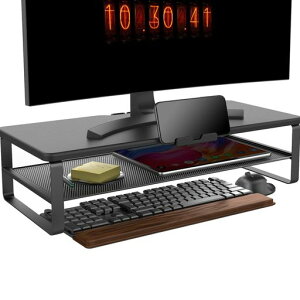 Doowiitモニター台2段収納ラック卓上スタンド机上台安定性パソコンpcキーボード収納プリンタ液晶モニター台幅52cm耐荷重30kg木材