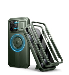 Dexnor iPhone 15 Pro Max�p �}�O�l�b�g�P�[�X - �X���C�h���J�����J�o�[&�����\�L�b�N�X�^���h&������ʕی�t�B�����t�� �ϏՌ� �w�r�[�f���[�e�B �P�[�X(�O���[��)
