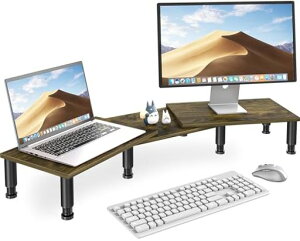 AXWABER二台置き可能スタンドモニター台台机上ラックpcスタンド長さと角度調整デスク上置棚卓上収納キーボード収納木製モニターノートパソコン/タブレットパソコンに適用AX08DG302