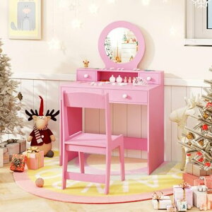 Giantex子供ドレッサー木製椅子付きアクリルミラーおままごと引き出し収納鏡台姫系小さい化粧台おもちゃ知育玩具メイクセットプリンセス女の子ごっこ遊び子供の日ギフト誕生日プレゼ…