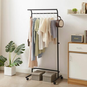 VECELOハンガーラック2段スリムキャスター付き幅60cmx奥行45cmx高さ91.5-156.5cm伸縮パイプハンガー頑丈洋服シングルハンガー衣類収納高さ調節可能パイプ洋服掛け省スペース防サビ室内干しコ…