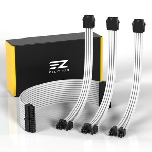 EZDIY-FAB PC�p�X���[�u�P�[�u�� GPU/CPU�p�d�� ATX 3.0/3.1�K�i�Ή� 18AWG �����\���c 24�s��ATX (1�{)/ 8�s��CPU(1�{) / 6+2�s��GPU(2�{) 30cm 4�{1�Z�b�g PSU�p �O���{ �d������