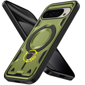 DUTZNZ �Ή� Google Pixel 10 Pro XL �p�� �P�[�X �ϏՌ� 360�x��]�X�^���h�@�\ �J�o�[ �����O �I���[�u�O���[��