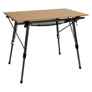 TimberRidgeアウトドアテーブル折りたたみ高さ調節耐荷重30kgアルミロールテーブル収納袋付きコンパクトキャンプ用90L*53W*45-70Hcm重量4.2kg木色