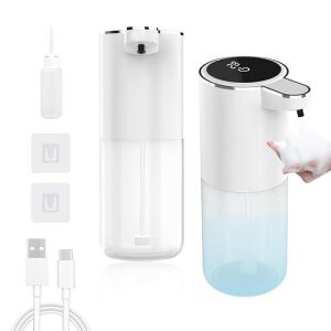 ソープディスペンサー自動泡【LED電量と温度表示・400ml新型透明ボトル】ハンドソープディスペンサーハンドソープ自動ディスペンサーオートセンサーUSB充電式壁掛け【吐出量四段階調節&…