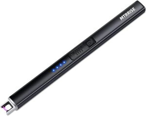 プラズマライター電子ライター点火ライター電気USBライター電量表示充電式火起こし無炎防風スリムろうそくBBQお墓参りアウトドア用ライター(黒)