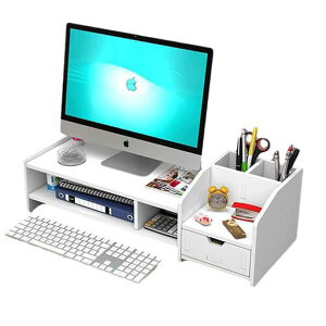 Gevvnssモニタースタンドモニター台卓上厚さ8mmPCキーボード収納スタンドプリンター台大容量収納人間工学デザイン二段式63x23x18cm耐荷重15kg