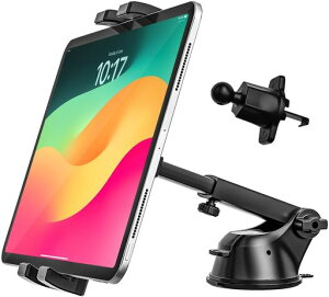 woleyi【新登場&最強の安定感】車載ホルダー2in1タブレットホルダー【改良クリップ】粘着ゲル吸盤&エアコン吹き出し口用車ダッシュボードipadホルダー手帳型ケース対応片手操作携帯ホル…