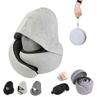 Solutex ネックピロー 飛行機 コンパクト フード付き 低反発 携帯枕・車用 洗える 持ち運びやすい 旅行・…