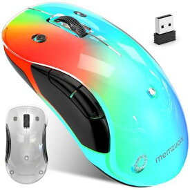 memzuoix 2.4G 無線マウス RGB LED 着脱式カバー付き 充電式 人体工学 1400DPI 光学式 5ボタン ポータブル USBレシーバー付属 PC/ノートパソコン/デスクトップ/MacBook対応 - 透明