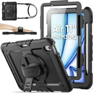 SEYMAC stock 2026�N/2025�N/2024�N 11�C���`iPad Air(M4/M3/M2)��p�ϏՌ��P�[�X �ی�t�B�����t�� �y�����[ 360°��]�X�^���h �n���h�X�g���b�v �V�����_�[�X�g���b�v �S�ʕی�J�o�[ iPad Air 11