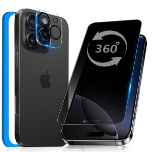 【360度覗き見防止】iPhone16Pro用ガラスフィルム覗き見防止360全方向液晶保護フィルムのぞき見強化ガラスアイフォン16プロ用(6.3インチ)のぞき見防止360°上下左右見えない