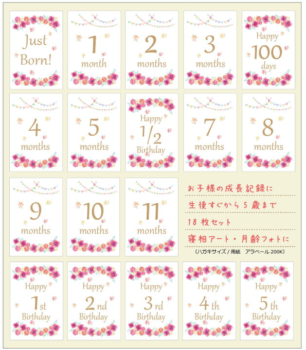 楽天市場】☆女の子向け♪ベビーマンスリーカード 18枚セット（5歳まで  