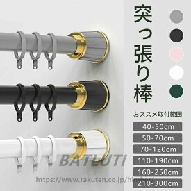 カーテンリング付き突っ張り棒 強力 全5色 6サイズ 伸縮棒 40-50cm ~ 210-300cm つっぱり棒 穴あけ不要 ハンガーラック 強負荷 カーテン