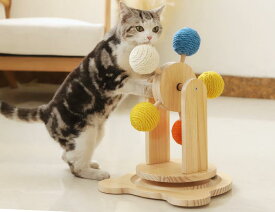 猫 おもちゃ 猫 爪とぎ 縦置き型 爪とぎポール 猫用段ボールつめとぎ 猫用おもちゃ 玉遊び 天然麻紐 木製 玉遊び 観覧車 ターンテーブル