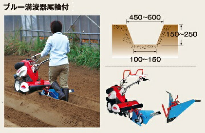 楽天市場】管理機用アタッチメント三菱農機 ブルー溝浚器(尾輪付 