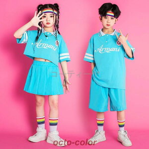 チアリーダー 夏 キッズダンス衣装 ヒップホップ HIPHOP トップス パンツ 子供服 韓国 ステージ衣装 キッズ ジャズダンス ダンスウェア 練習着 体操服