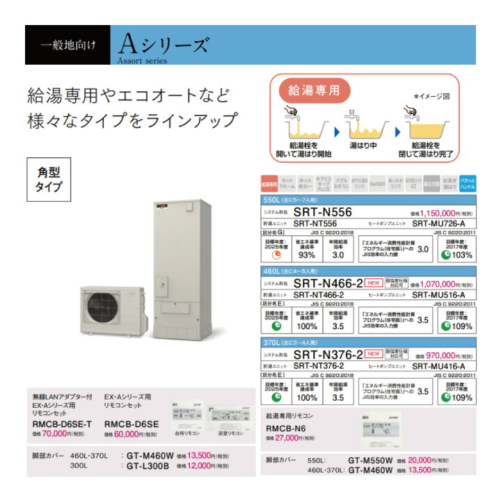 新品未使用 SRT-N466-2 エコキュート 三菱電機 給湯専用 460L リモコン 