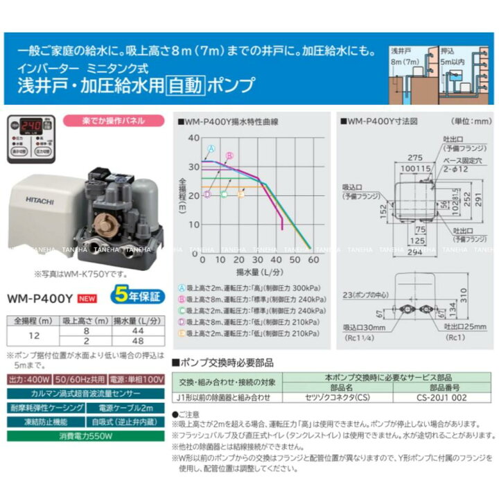 楽天市場】【】日立 WM-P400Y 32-25A L/min m 400w : ｲﾝﾊﾞｰﾀｰ 浅井戸用 