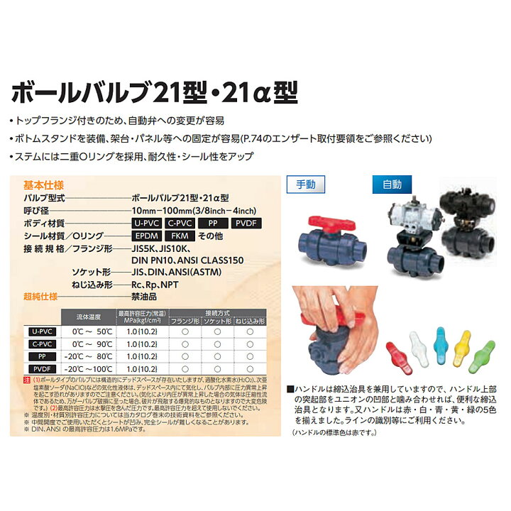 楽天市場】旭有機材 21型ﾎﾞｰﾙﾊﾞﾙﾌﾞ ﾚﾊﾞｰ式 C-PVC/FKM F10K : V 21 LV 