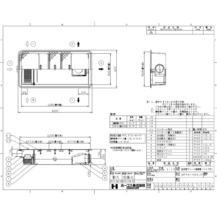 楽天市場】ﾎｰｺｽ GFRA-N55JP + 鋼板製蓋 無荷重 T-0 (直置式) : FRPｸﾞﾘ 
