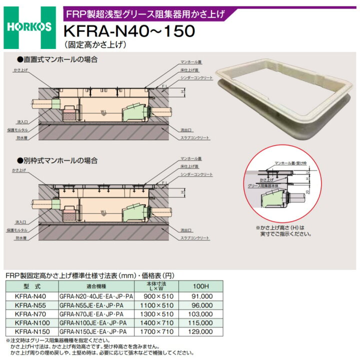 ホーコスグリー グリストラップ 床置き浅型 楽天市場 KFRA-N40 KFRA 