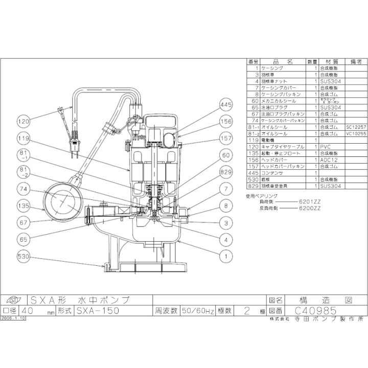楽天市場】【】寺田ﾎﾟﾝﾌﾟ製作所《SXA-150》(50Hz) : 汚物水中ﾎﾟﾝﾌﾟSXA 