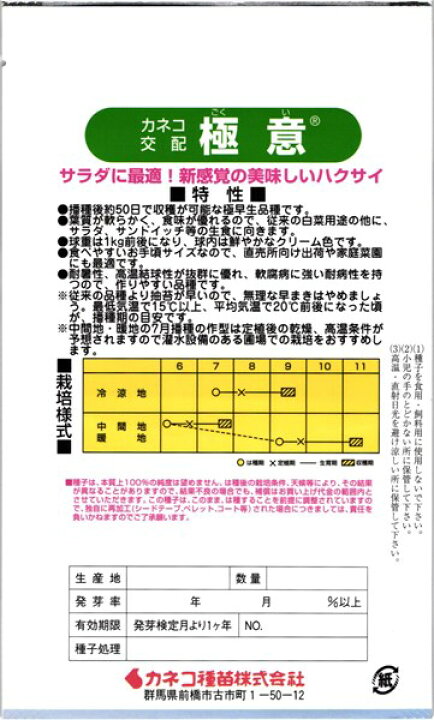 19円 年末年始大決算 白菜 極意 コート5000粒 カネコ交配