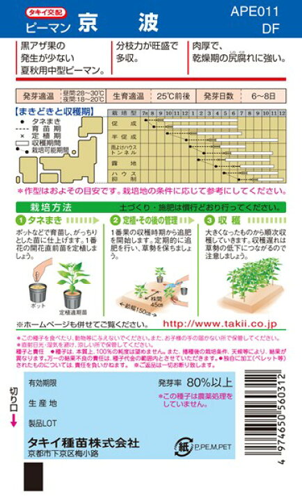 楽天市場 ピーマン 種 京波 Ape011 タキイ種苗 45粒 Df 種兵ネットショッピング